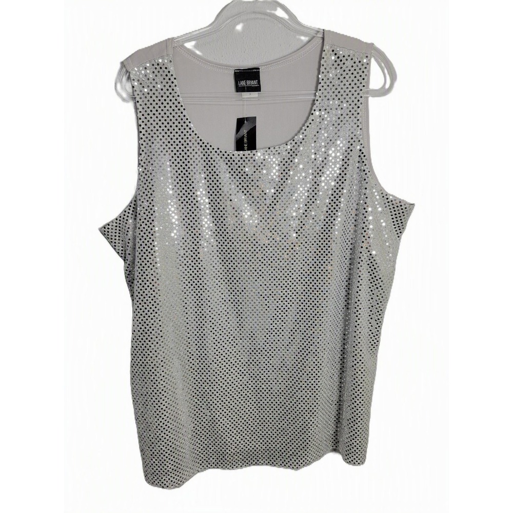 Lane Bryant Womens 1X‎ Tank Top Silver Sequin Front Scoop Neck Sleeveless NEW